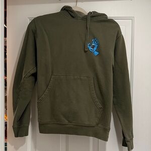 Santa Cruz Skateboards Olive Hooded Sweatshirt with Blue Screaming Hand Graphic